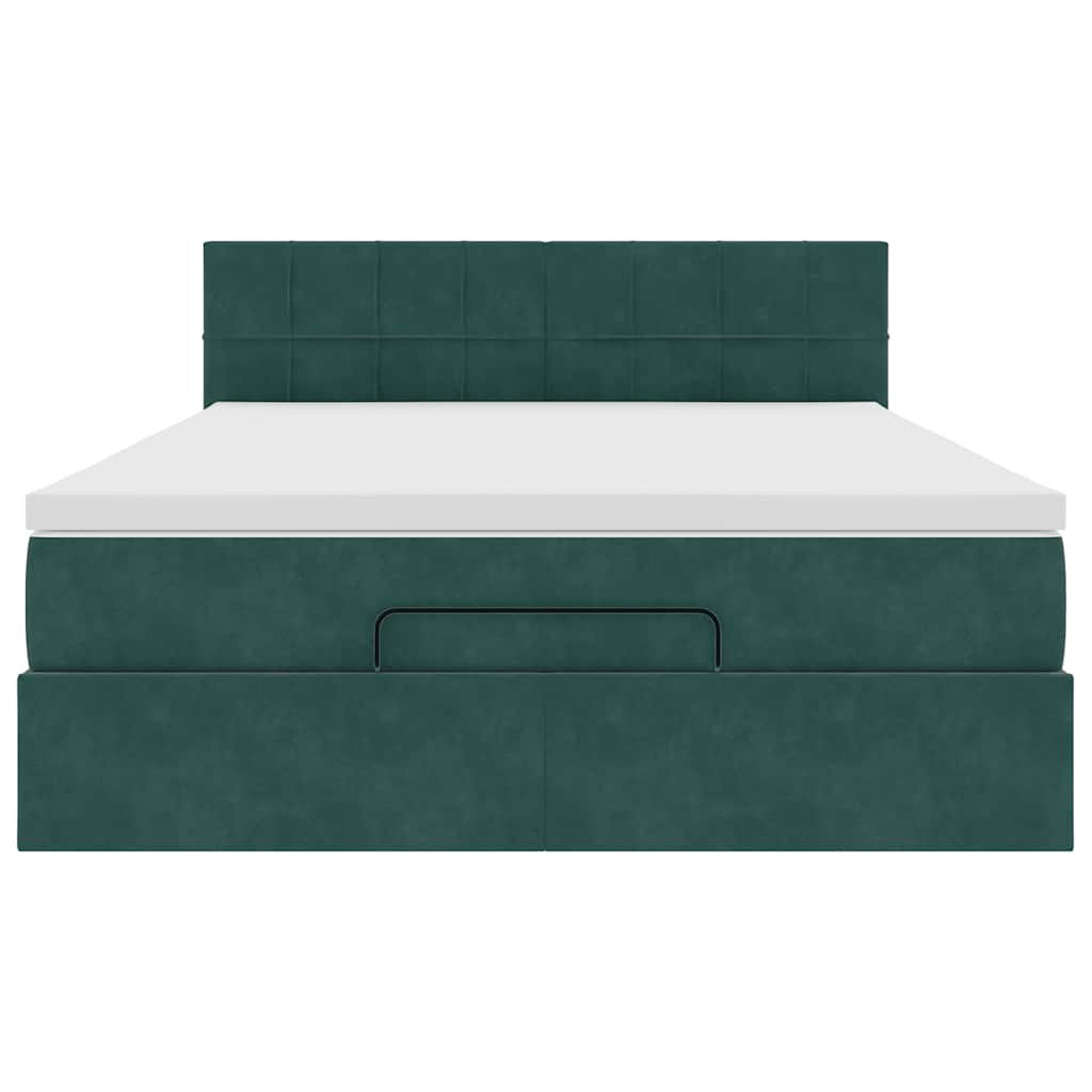 Cadre de lit ottoman avec matelas vert foncé 140x200 cm velours