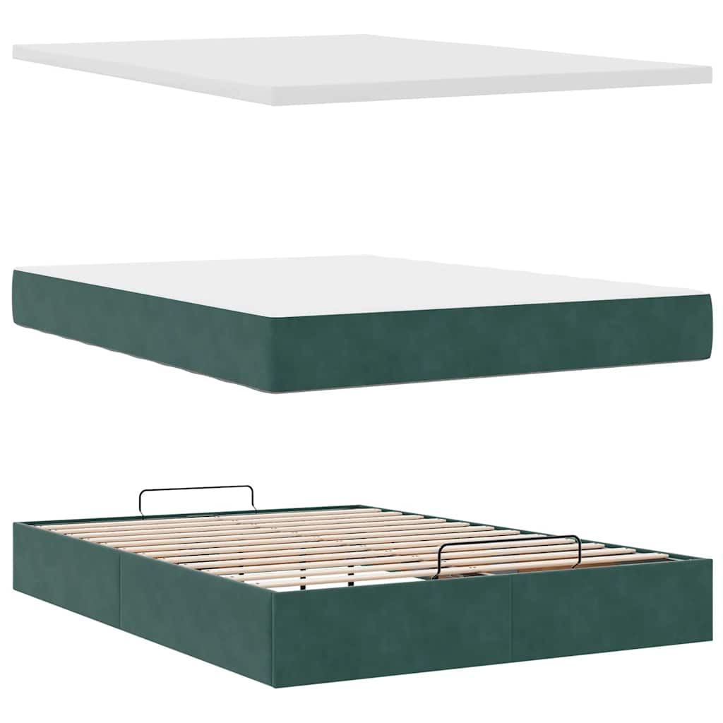 Cadre de lit ottoman avec matelas vert foncé 140x200 cm velours