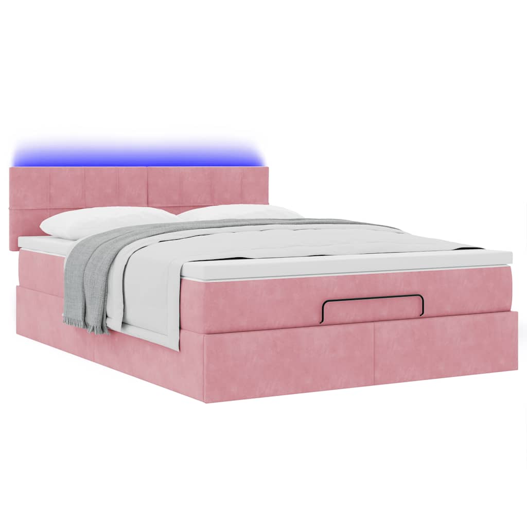 Cadre de lit ottoman avec matelas rose 140x200 cm velours