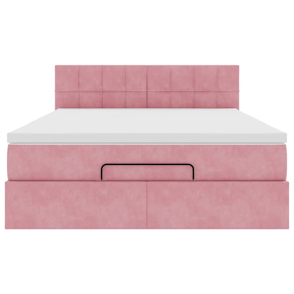 Cadre de lit ottoman avec matelas rose 140x200 cm velours