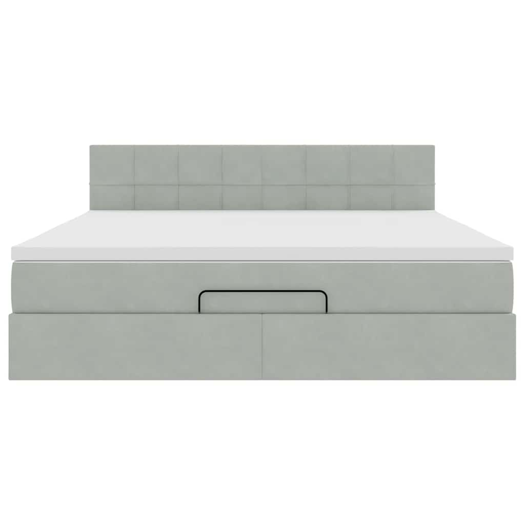 Cadre de lit ottoman avec matelas gris clair 160x200 cm velours