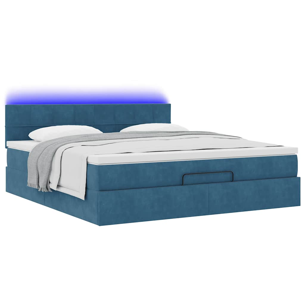 Cadre de lit ottoman avec matelas bleu foncé 160x200 cm velours