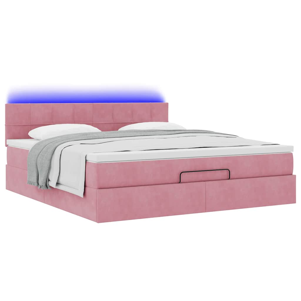 Cadre de lit ottoman avec matelas rose 160x200 cm velours