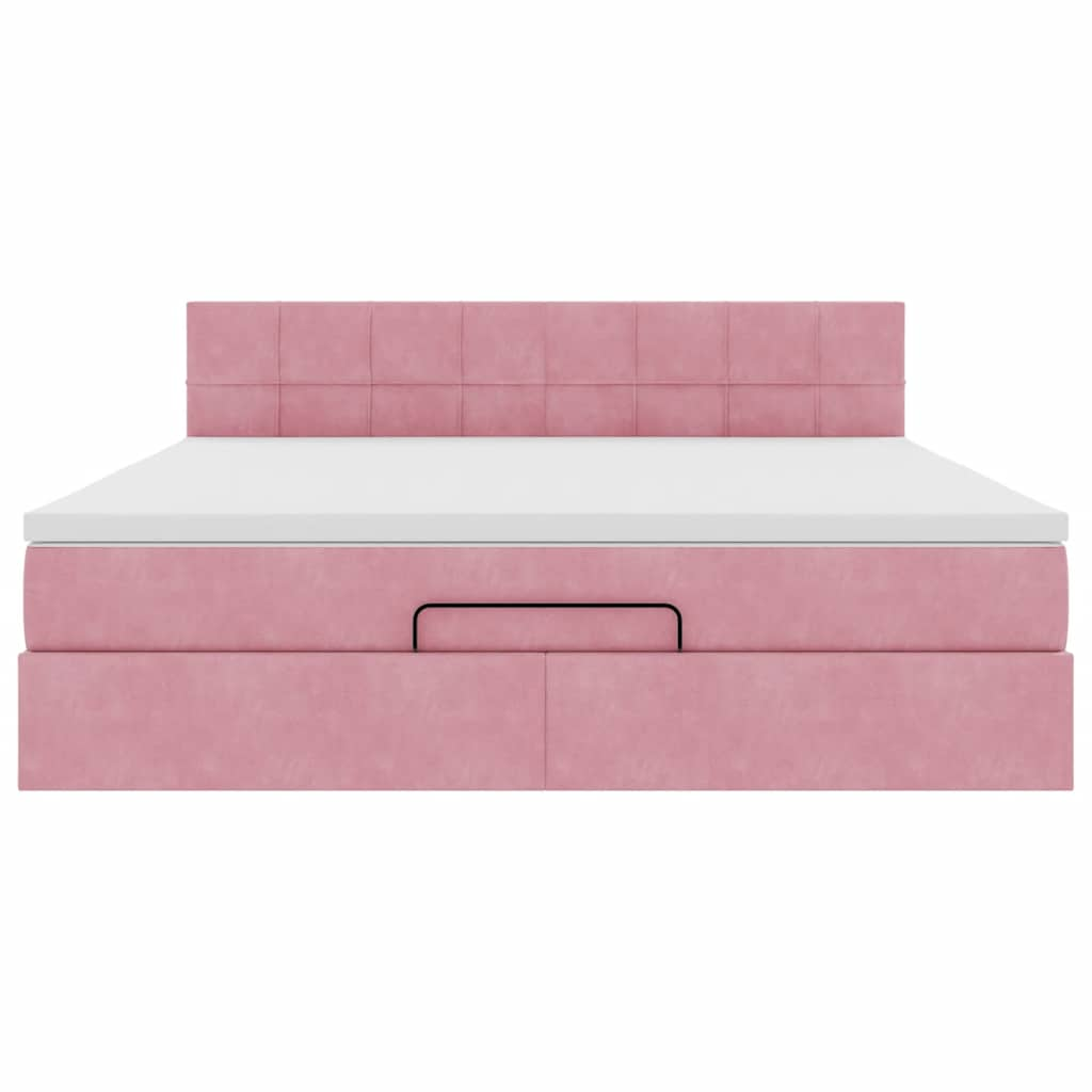 Cadre de lit ottoman avec matelas rose 160x200 cm velours