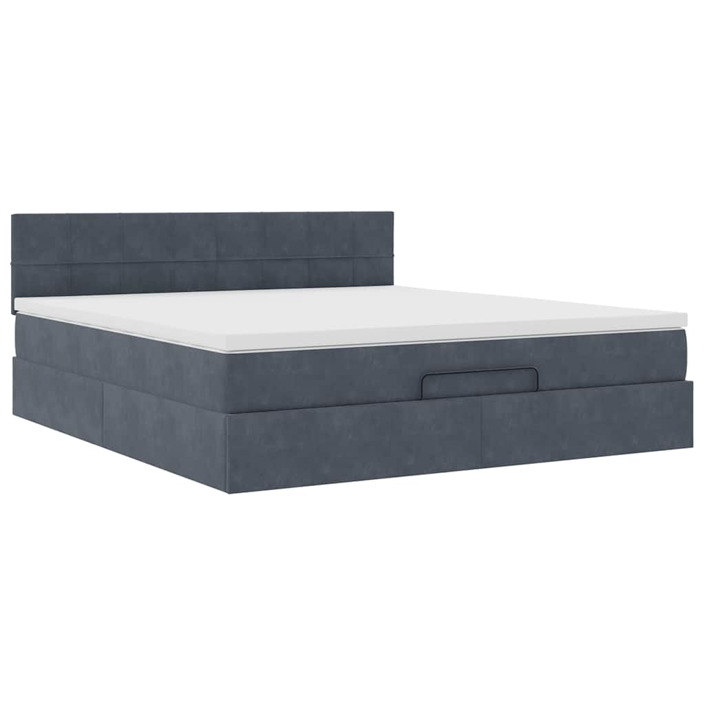 Cadre de lit ottoman avec matelas gris foncé 180x200 cm velours