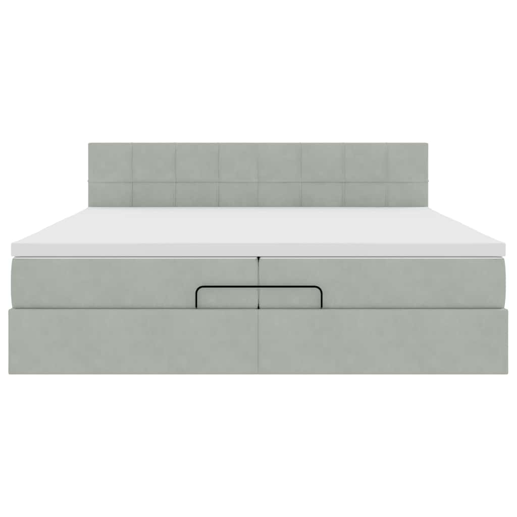 Cadre de lit ottoman avec matelas gris clair 200x200 cm velours