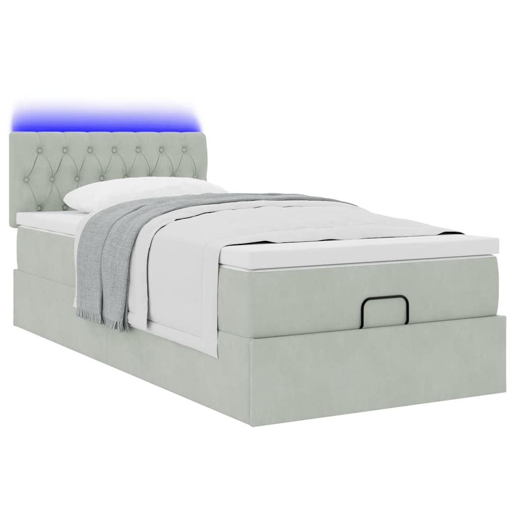 Cadre de lit ottoman avec matelas gris clair 80x200 cm velours