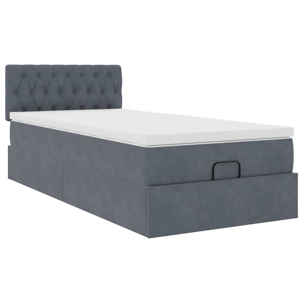 Cadre de lit ottoman avec matelas gris foncé 80x200 cm velours