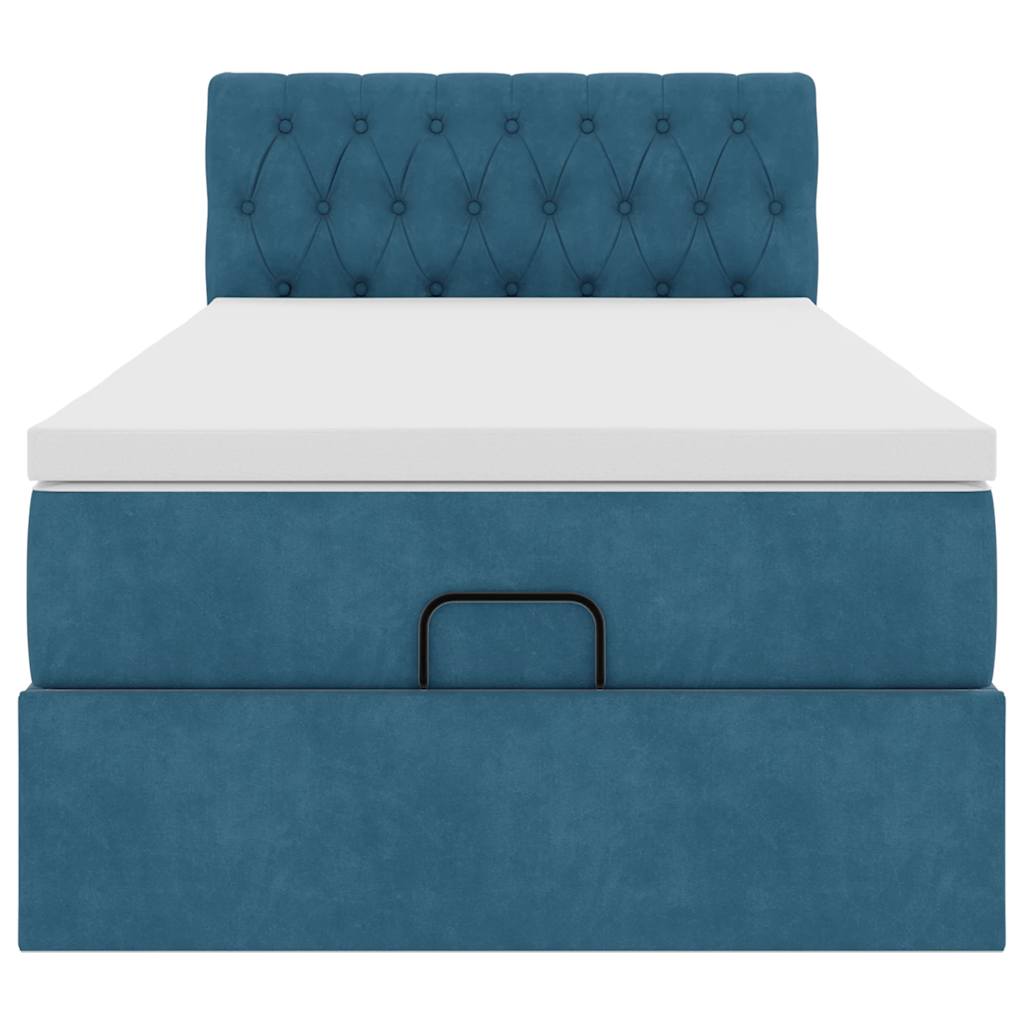 Cadre de lit ottoman avec matelas bleu foncé 80x200 cm velours