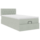 Cadre de lit ottoman et matelas gris clair 90x190 cm velours