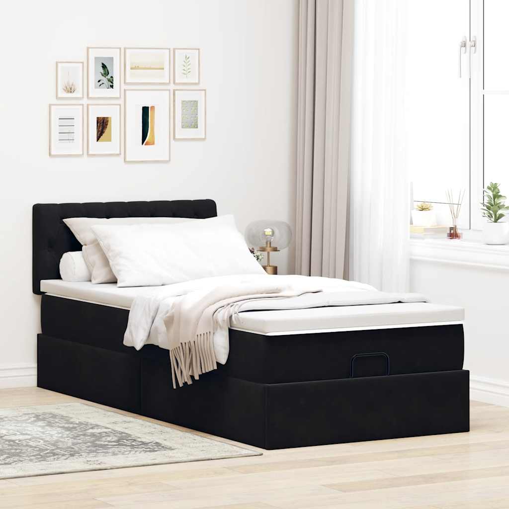 Cadre de lit ottoman avec matelas noir 90x190 cm velours