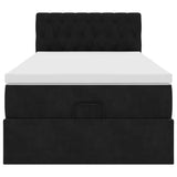 Cadre de lit ottoman avec matelas noir 90x190 cm velours