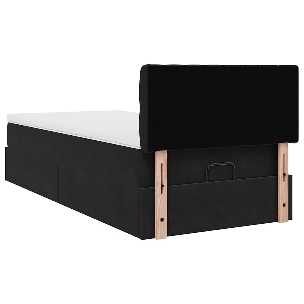 Cadre de lit ottoman avec matelas noir 90x190 cm velours