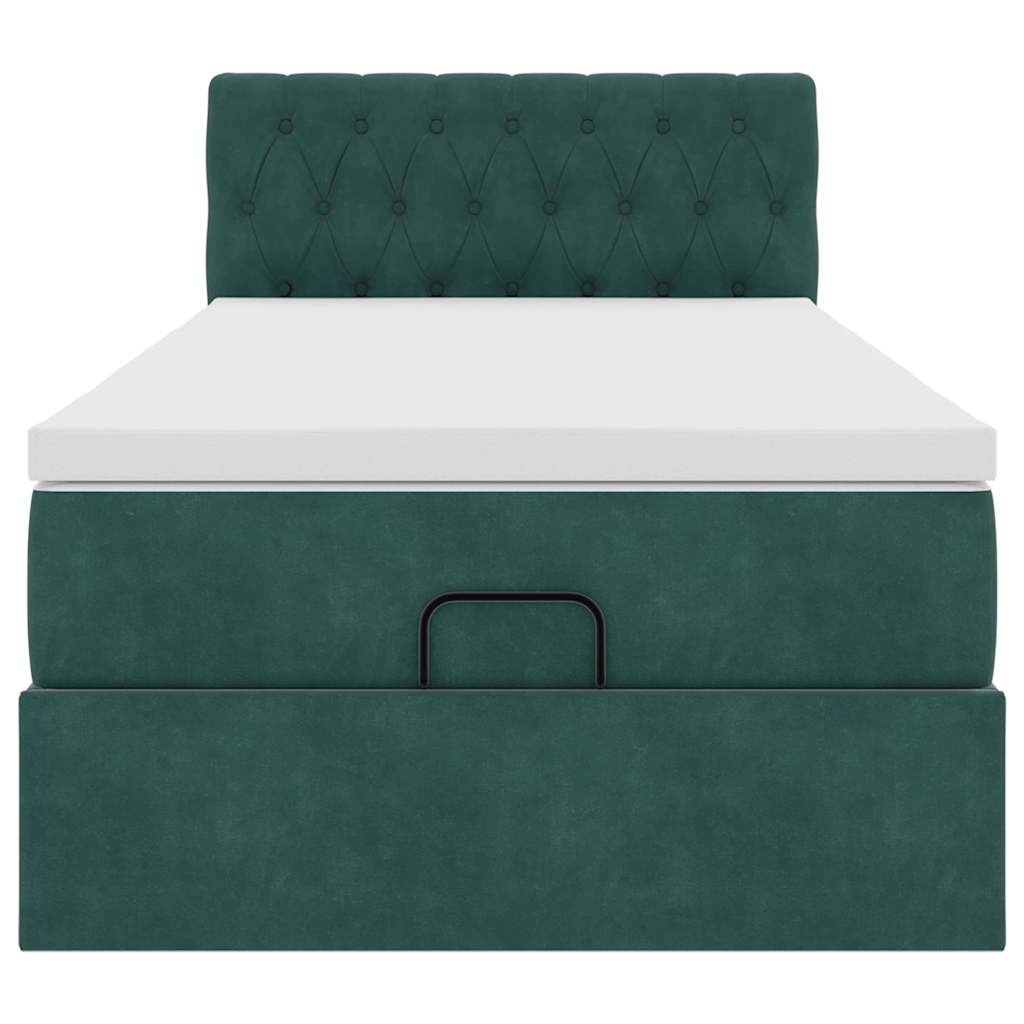 Ottoman bed frame with dark green mattress 90x190 cm velvet