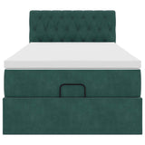 Ottoman bed frame with dark green mattress 90x190 cm velvet