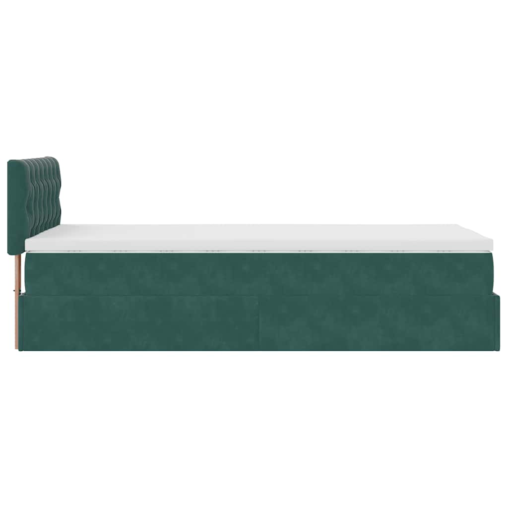 Ottoman bed frame with dark green mattress 90x190 cm velvet