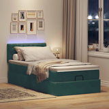 Ottoman bed frame with dark green mattress 90x190 cm velvet