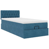 Cadre de lit ottoman avec matelas bleu foncé 90x190 cm velours