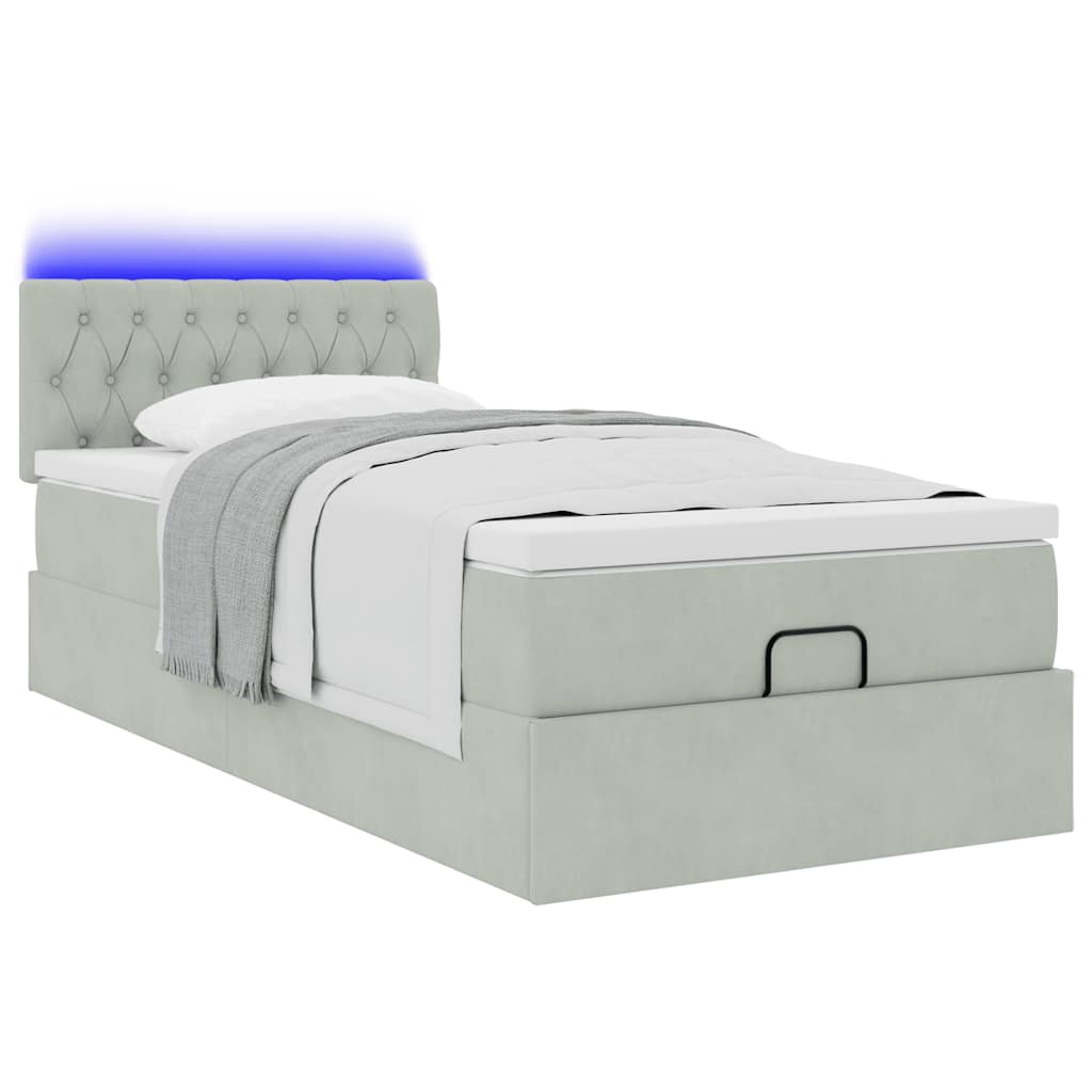 Cadre de lit ottoman et matelas gris clair 90x200 cm velours