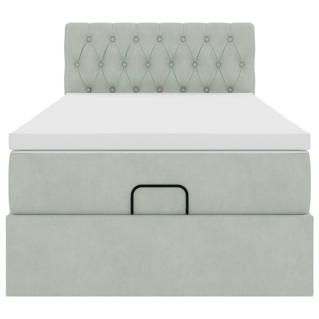 Cadre de lit ottoman et matelas gris clair 90x200 cm velours