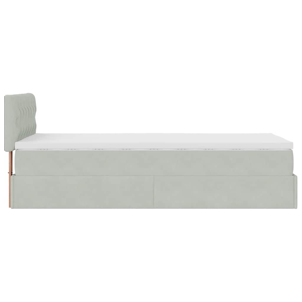 Cadre de lit ottoman et matelas gris clair 90x200 cm velours