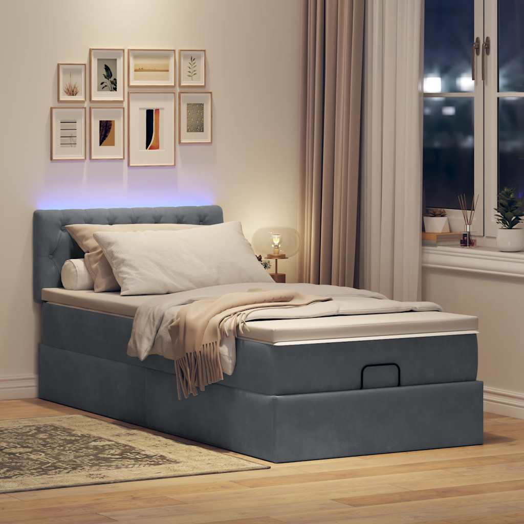 Ottoman bed frame and dark gray mattress 90x200 cm velvet