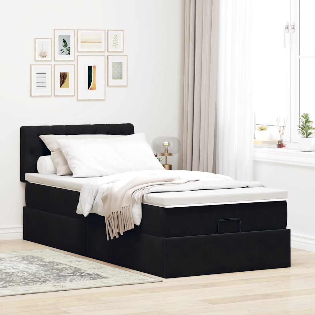 Cadre de lit ottoman avec matelas noir 90x200 cm velours