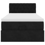 Cadre de lit ottoman avec matelas noir 90x200 cm velours