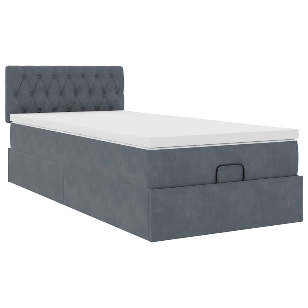 Cadre de lit ottoman avec matelas gris foncé 100x200 cm velours