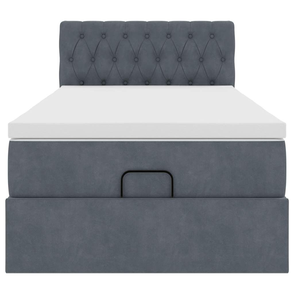 Cadre de lit ottoman avec matelas gris foncé 100x200 cm velours