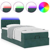 Ottoman bed frame with dark green mattress 100x200 cm velvet