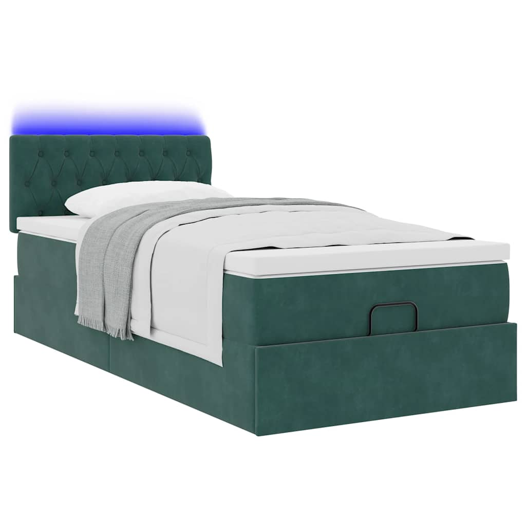 Ottoman bed frame with dark green mattress 100x200 cm velvet