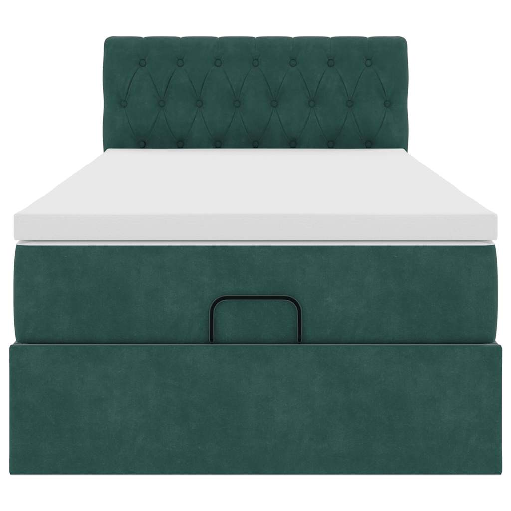 Ottoman bed frame with dark green mattress 100x200 cm velvet