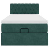 Ottoman bed frame with dark green mattress 100x200 cm velvet