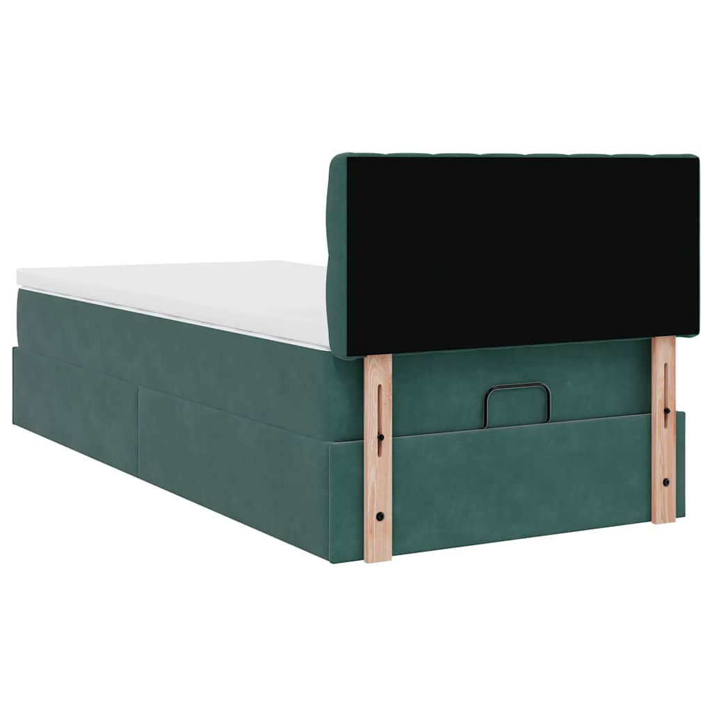 Ottoman bed frame with dark green mattress 100x200 cm velvet