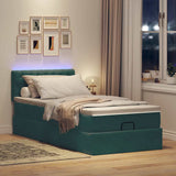 Ottoman bed frame with dark green mattress 100x200 cm velvet