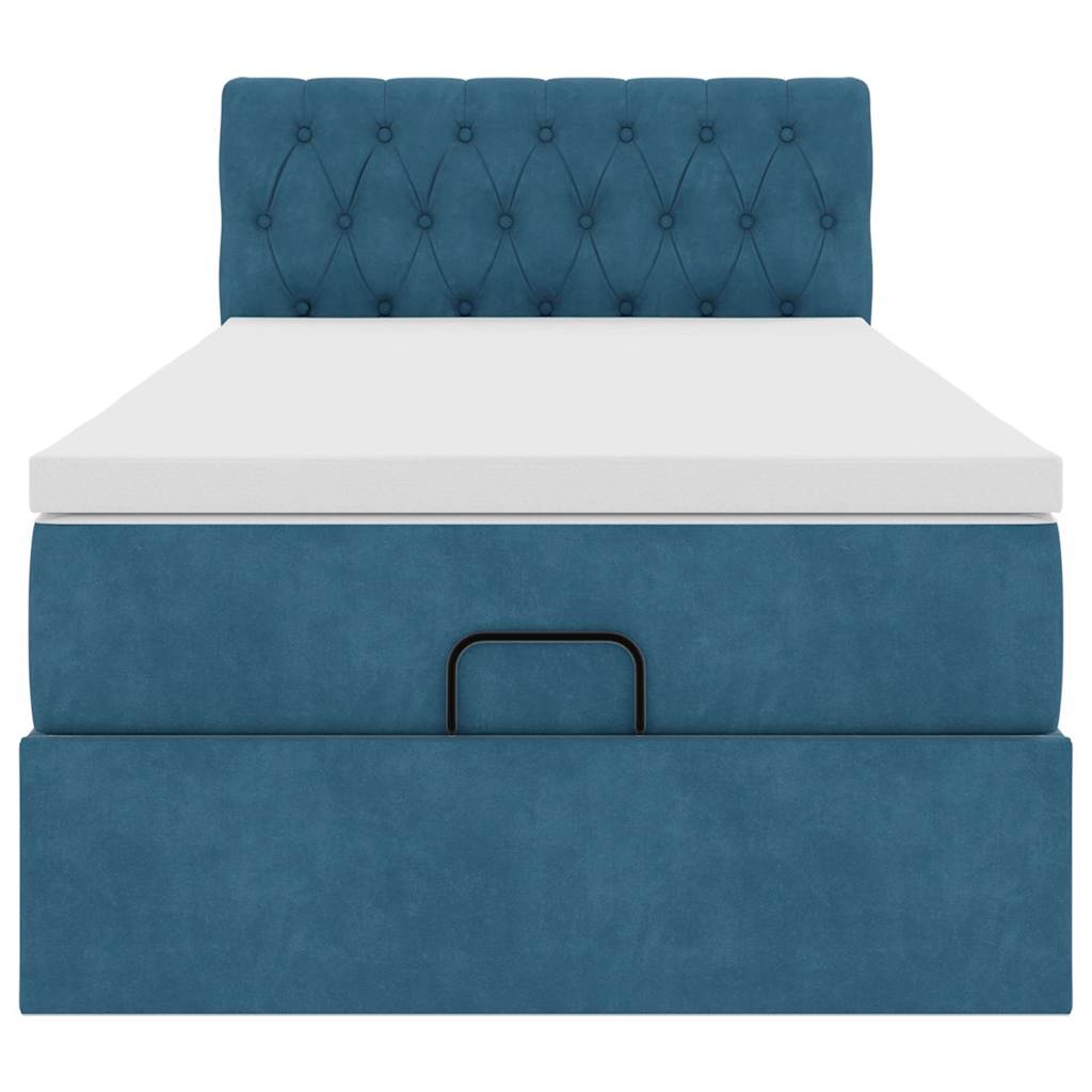 Cadre de lit ottoman avec matelas bleu foncé 100x200 cm velours