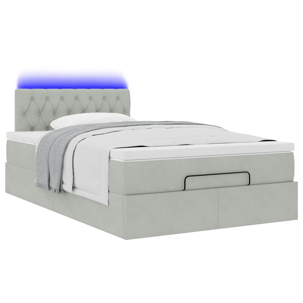 Cadre de lit ottoman avec matelas gris clair 120x190 cm velours