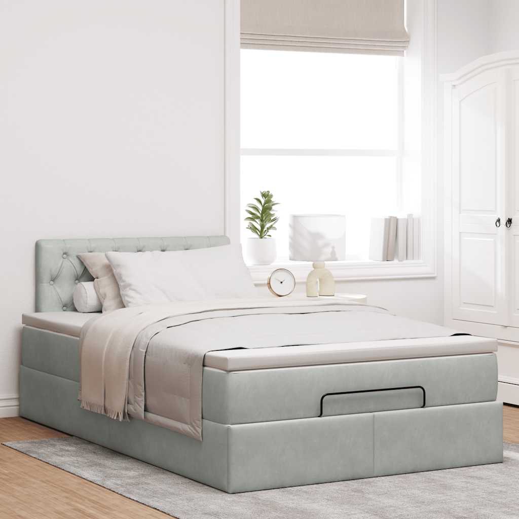 Cadre de lit ottoman avec matelas gris clair 120x190 cm velours