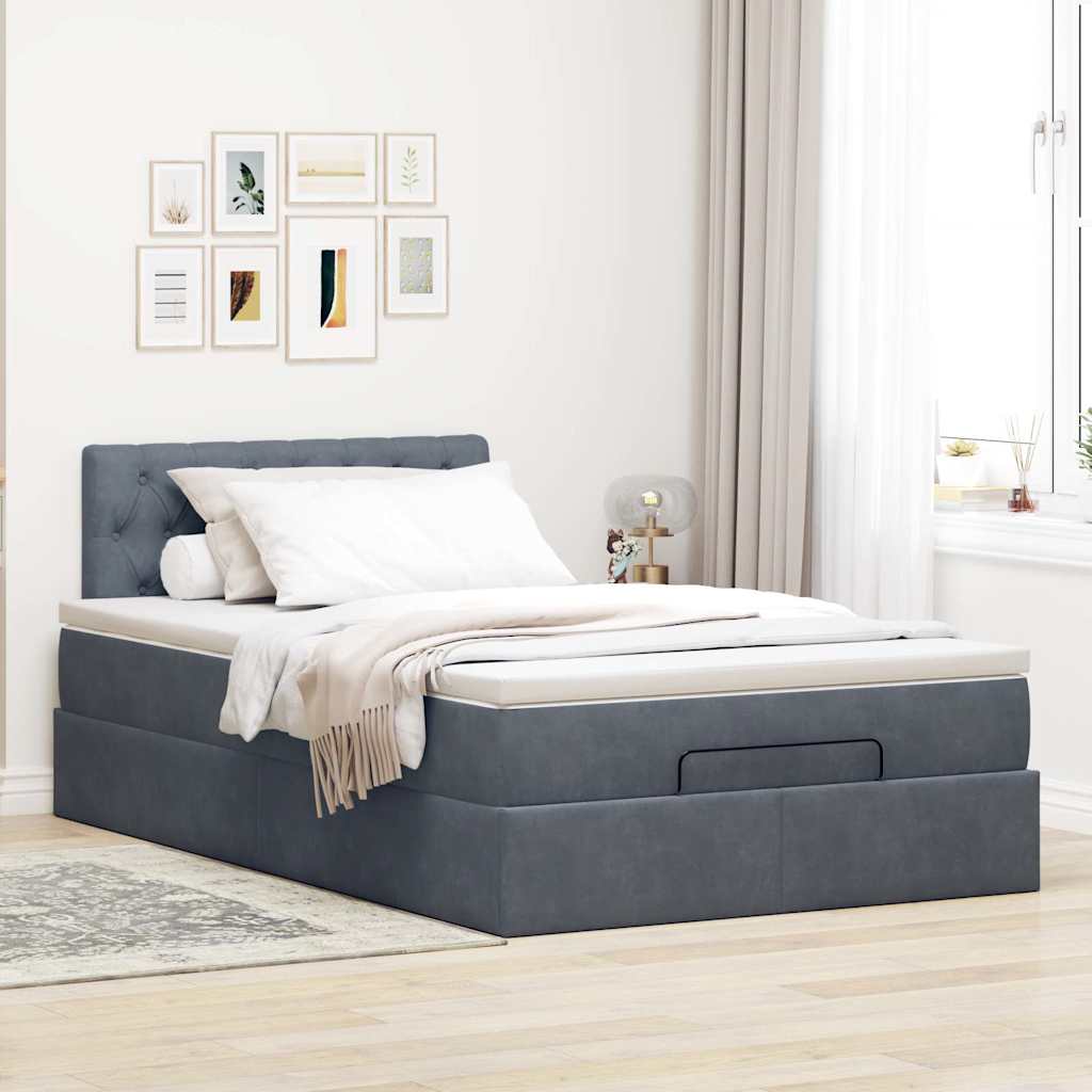 Cadre de lit ottoman avec matelas gris foncé 120x190 cm velours