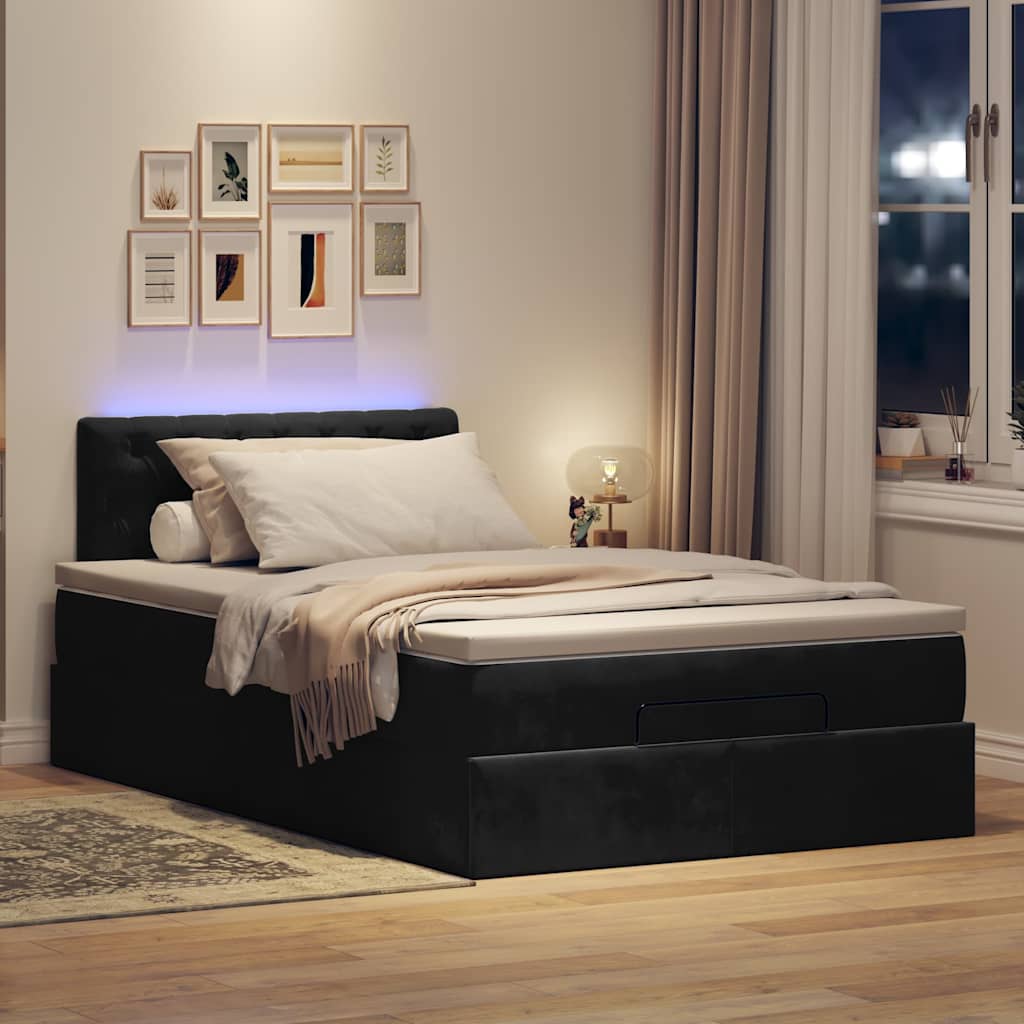 Cadre de lit ottoman avec matelas noir 120x190 cm velours