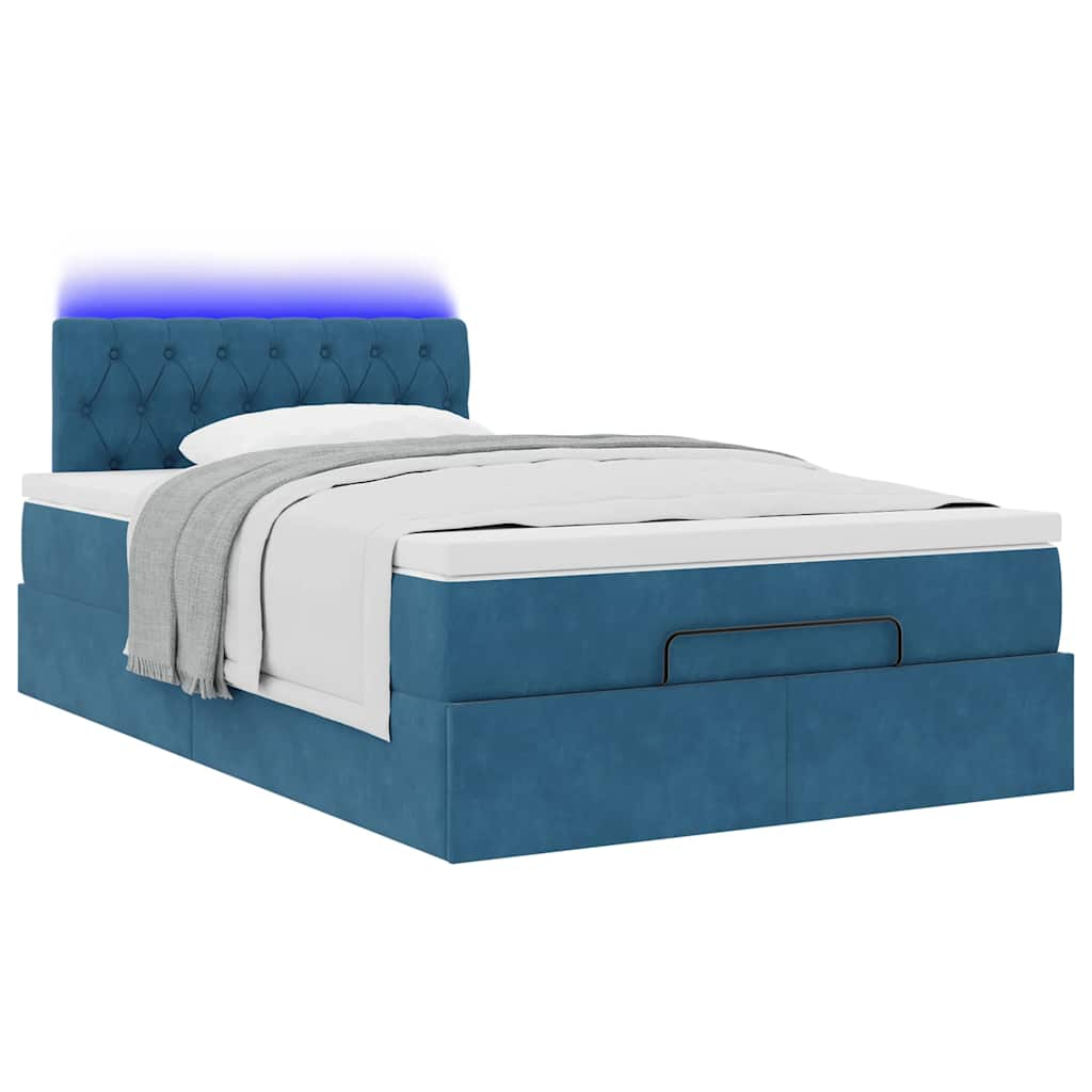 Cadre de lit ottoman avec matelas bleu foncé 120x190 cm velours