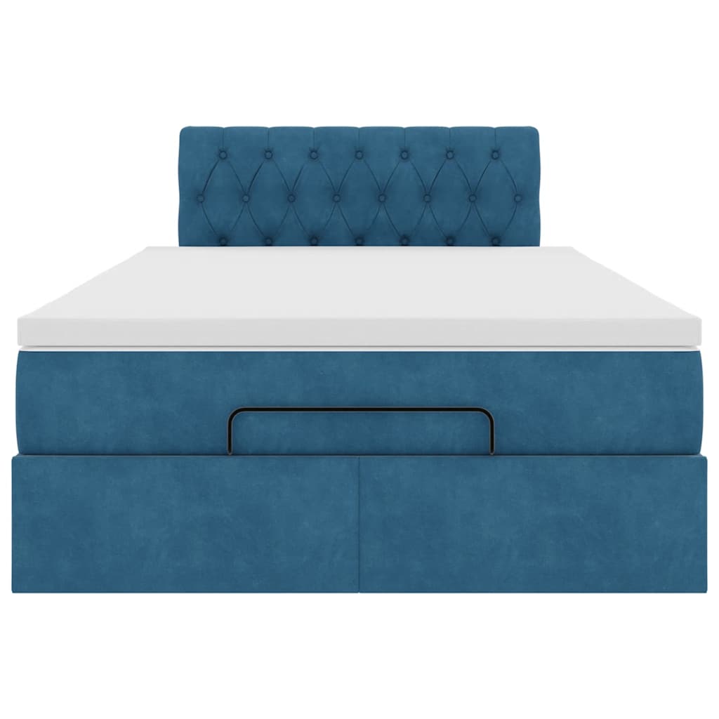 Cadre de lit ottoman avec matelas bleu foncé 120x190 cm velours