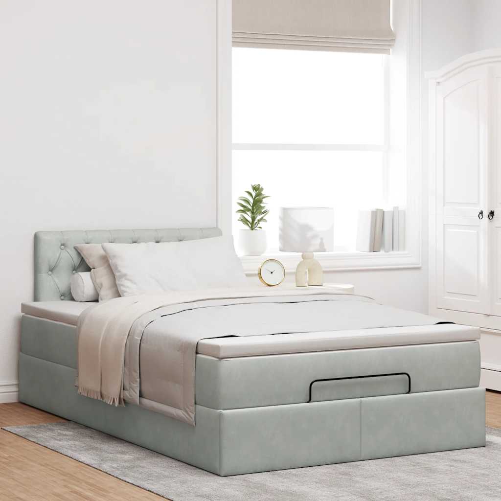 Cadre de lit ottoman et matelas gris clair 120x200 cm velours