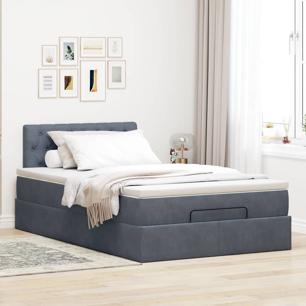 Ottoman bed frame and dark gray mattress 120x200 cm velvet