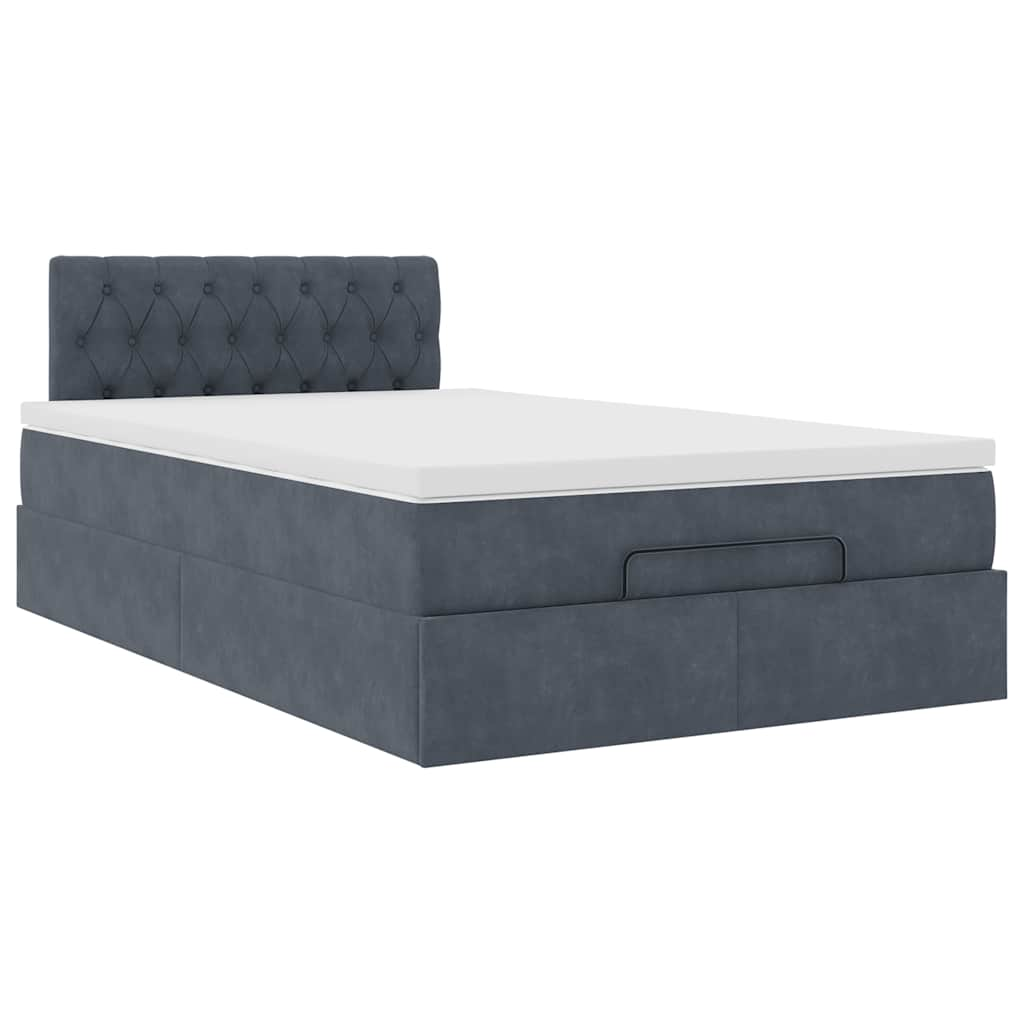 Ottoman bed frame and dark gray mattress 120x200 cm velvet