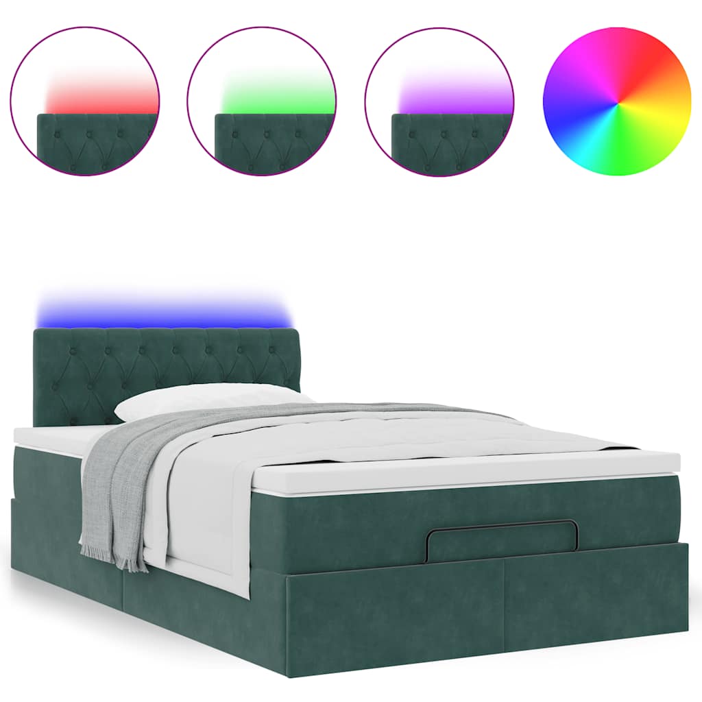 Cadre de lit ottoman avec matelas vert foncé 120x200 cm velours