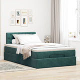 Cadre de lit ottoman avec matelas vert foncé 120x200 cm velours