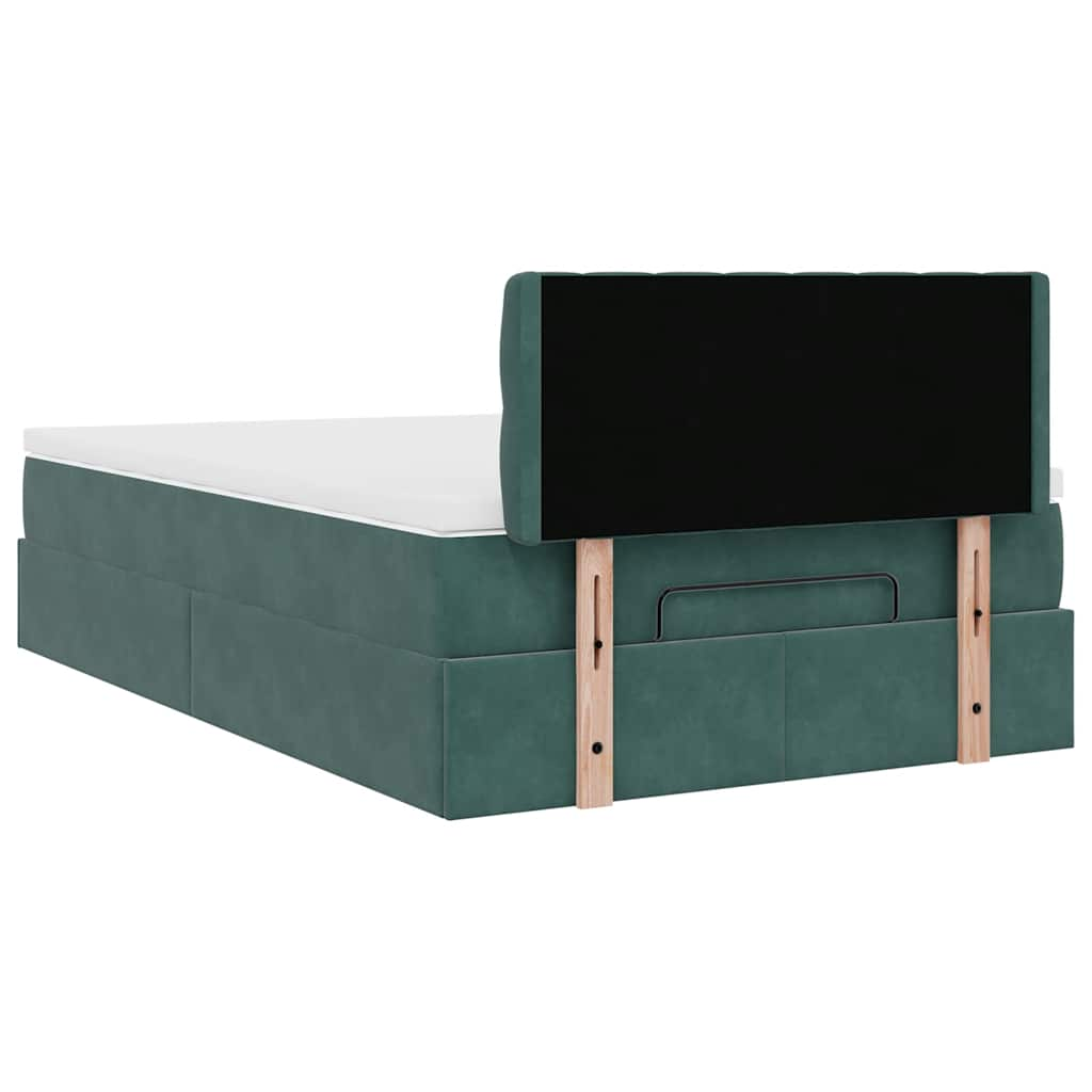 Cadre de lit ottoman avec matelas vert foncé 120x200 cm velours