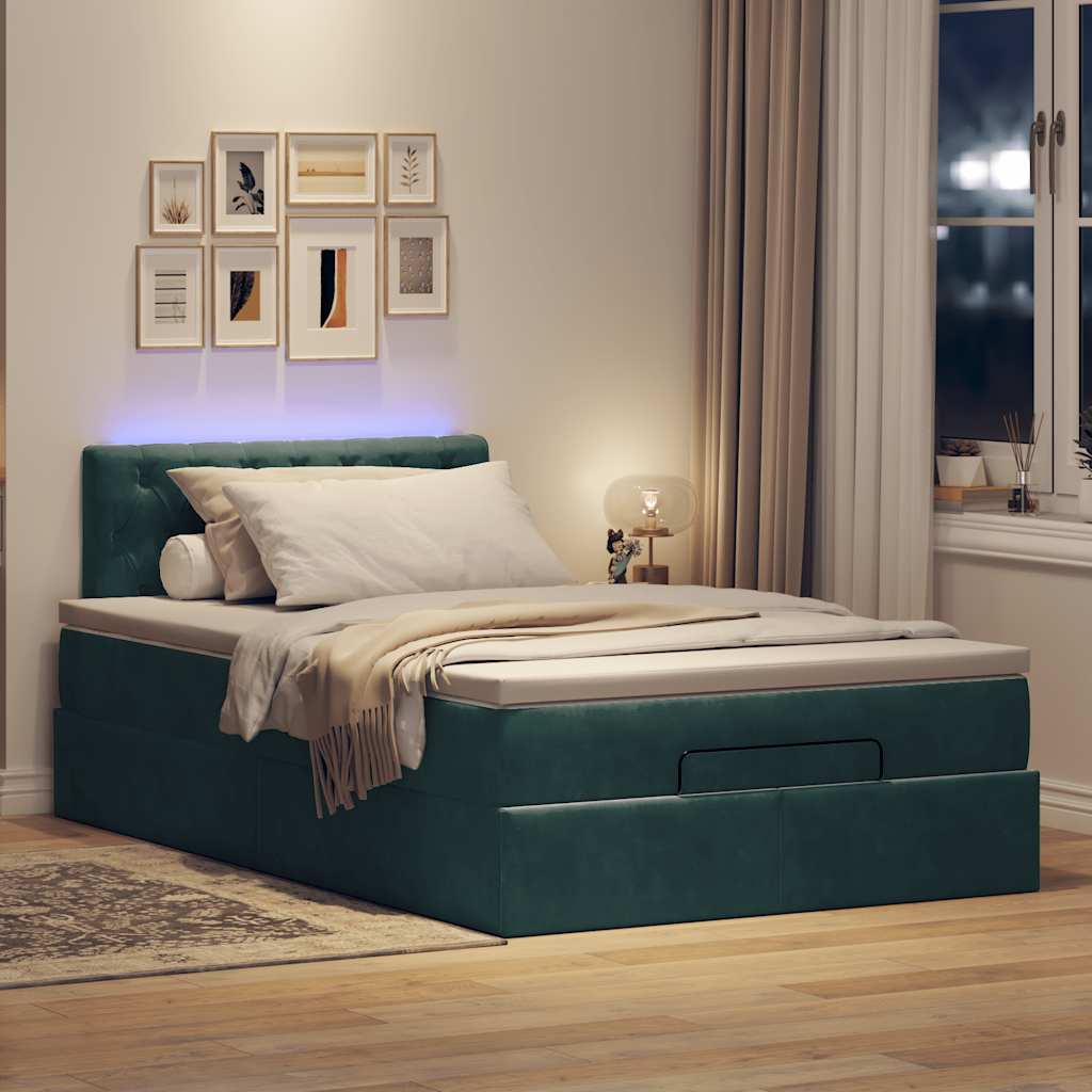 Cadre de lit ottoman avec matelas vert foncé 120x200 cm velours